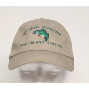 Walleye Warriors Flag Island 2008 Fishing Hat Tan Hook Loop Size Adjustment Cap